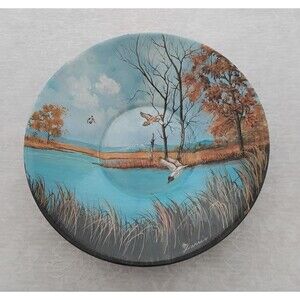 Gold Mining Pan Hand Painted Signed Ducks Lake  Water Folk Art